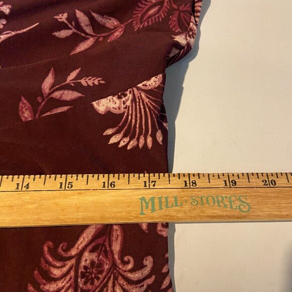 Chaps Women XL Floral Faux Wrap Dress Knee Length V Neck Burgundy Half Sleeve - Picture 8 of 10